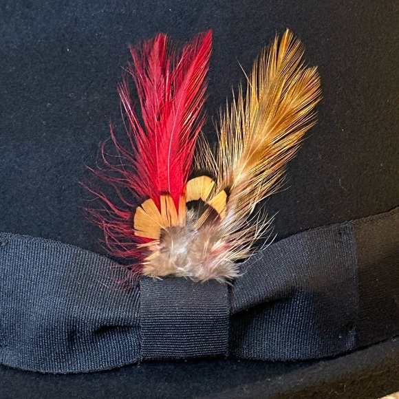 🌟HP🌟VTG 2000s 100% Wool Black Fedora w/ Feathers Lake of the Isles L/XL - Picture 4 of 12